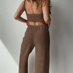Nadorine Brown Long-sleeved Trousers Three-piece Pajamas Set