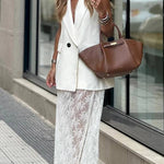 Elegant Casual Feeling Floral Lace Elastic Waist Maxi Skirt