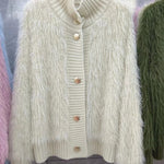 Women's Faux Fur Sweater Cardigan Knitted Turtleneck Jumper Fluffy Coat
