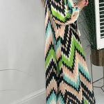 GROOVY Fashion striped v-neck puff sleeve fringed dress