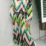 GROOVY Fashion striped v-neck puff sleeve fringed dress