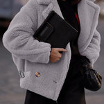 Lapel Fleece Jacket Long Sleeve Pockets Faux Fur Dressy Fall Outfits