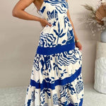 Elegant Ruffled With Floral Print Maxi Dress