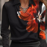 Temperamental Printed Simple Shirt Collar Ladies Top