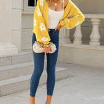 Nadorine Women's Cute Daisy Knit Cardigan Long Sleeve Casual Flower Open Front Sweater Tops