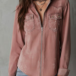 Western Soft Faded Dusty Rose Washed Denim Zip Shirt