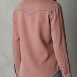 Western Soft Faded Dusty Rose Washed Denim Zip Shirt