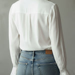 Elegant Ruffled Button-Down Long Sleeve Shirt With Flared Cuffs