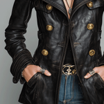 Vintage Black Double-Breasted Faux Leather Jacket