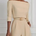 Half Sleeves Solid Color Split-Joint Off-The-Shoulder T-Shirts Tops