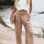 Fresh Air Linen Blend Pocketed Smocked Pants