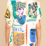 Sun Tribe Satin Unique Print Button Down Oversized Blouse