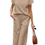 Women's Casual Textured Tops and Wide Leg Pants Lounge Sets