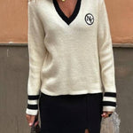 Quebec Beige V-Neck Fashion Sweater