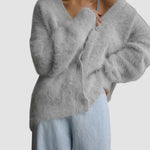 Fuzzy V Neck Loose Cardigan Sweater