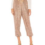 Drawstring Design Allover Shiny Sequins Cuffed Pants Partywear