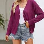Rib Knit Button Front Cardigan with Pockets