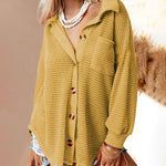 Nadorine Casual Long Sleeve Top Solid Color Lapel Loose Mid Length Shirt Jacket