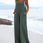 Nadorine Women's Casual Sleeveless Jumpsuits Summer Solid High Waist Wide Leg Pants Soft Rompers with Pockets