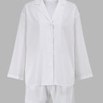Nadorine Cotton Two-Piece Set Loose Fit Long-Sleeved Button Shirt Casual Shorts Suits