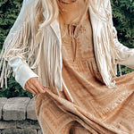 Slim Lapel Tassel Coats Soild Short Jackets Fringe Long Sleeve Party Cardigan