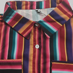Long Sleeves Loose Split-Joint Striped Lapel Maxi Dresses Shirt Dress