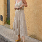 Suspender Dress Casual Vacation Style Splicing Design Sleeveless Long Dress