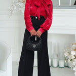 Tie Neck Beaded Long Sleeve Tied Detail Blouses Casual Shirts