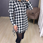 Plaid Print Turn-down Collar Button Down Dress Casual Shirred Back Side Drawstring Vacation Dress