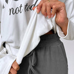 2 Pieces Outfit NOPE. not today Slogan Print Skew Neck Long Sleeve Pullover Top and Casual Drawstring Stretchy Waist Slim Fit Pants Set