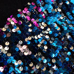 Colorblock Sequin Patchwork Long Sleeve Jacket Top Button Front Raw Hem Shacket