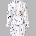 Watercolor Floral Print Turn-down Collar Turn-Up Sleeves Shirred Back Shirt Dress Casual Button Down Cinched Waist Asymmetrical Hem Vacation Dress