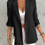 Notched Collar Roll Up Sleeve Blazer Coat