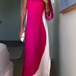 Contrast Print Elegant One-sleeve Slit Maxi Dress