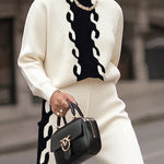 Long Sleeves Contrast Color Split-Joint High Neck Sweater Tops