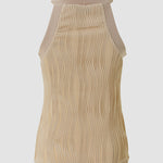 Women's Halter Neck Tank Top Vintage Gold Button Wave Textured Sleeveless Slim Fit Top