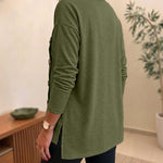 Women's Side Button Detail High-Low Split Hem Loose Tee Drop Shoulder Casual Top