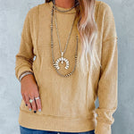 Women's Ribbed Knit Long Sleeve Top Casual Seam Crewneck Pullover