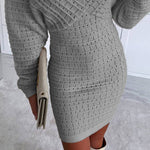 V-Neck Hollow Out Long Sleeve Knit Dress
