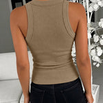 Rhinestone Decor O-neck Sleeveless Slim Fit Ribbed Tank Top