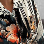 Floral Print Turn-down Collar Shirt Long Sleeve Blouse with Pocket