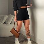 2 Piece Crewneck Long Sleeve Cable Knit Crop Sweater High Waist Shorts Tracksuits Outfits