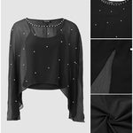 Women's 2 Piece Set Split Sleeve Pearl Sheer Chiffon Cape Top with Cami Top