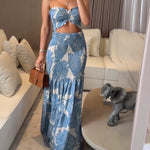 Tropical Print Halter Tie Shirred Frill Trim Cinched Waist Vacation Dress Ruched Cutout Front Slim Fit Ruffle Hem Mermaid Dress