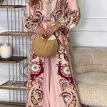 Unique Print Lapel Long Sleeve Tie Waist Shirt and Elastic Waist Pocket Wide Leg Pants Set