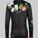 Long Sleeves Skinny Floral Printed Split-Joint High Neck T-shirts