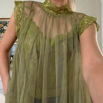 Solid Mockneck Tulle Cover Up Top with Crop Lace Camisole