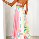 Halter Lace-up Backless Rio Print Maxi Dress