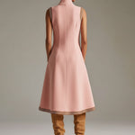 Sporty Retro Striped Ribbed Pink Cotton Blend Sleeveless Midi Dress