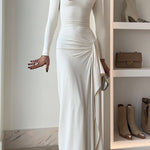 Long Sleeves Draped Slit Maxi Party Dress(7 Colors Available!)